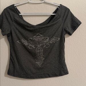 ROMWE Black Studded Short Sleeve Top